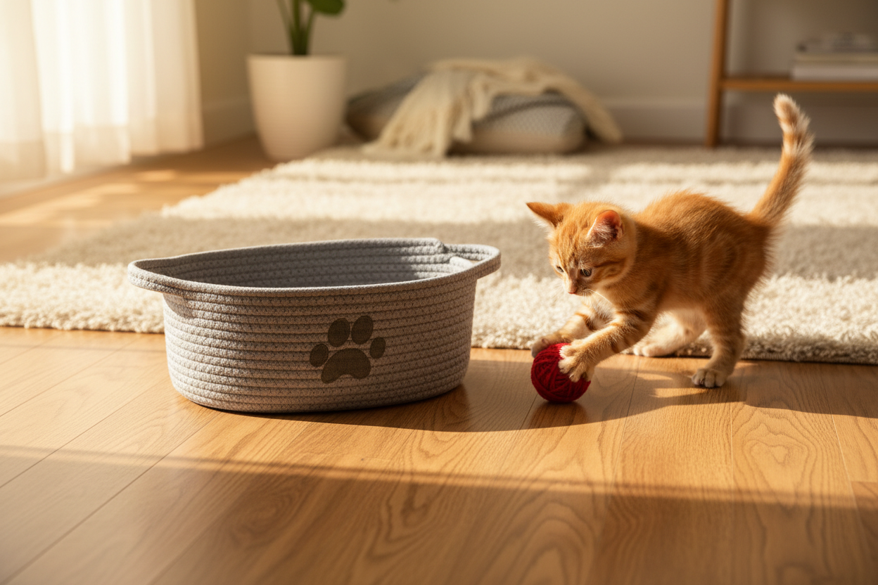 Cat Paw Embellished | Oval Rope Basket