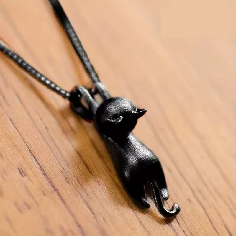 Hold On Tight | Rustic Black Cat Necklace