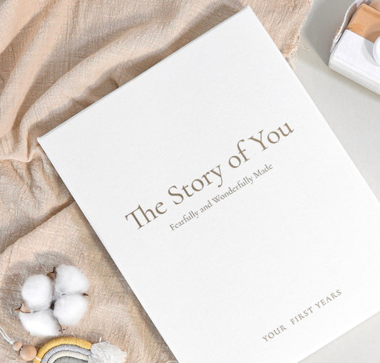 The Story of You: Fearfully and Wonderfully Made (Forest Friends) - Linen Baby Keepsake Book with Storage Box