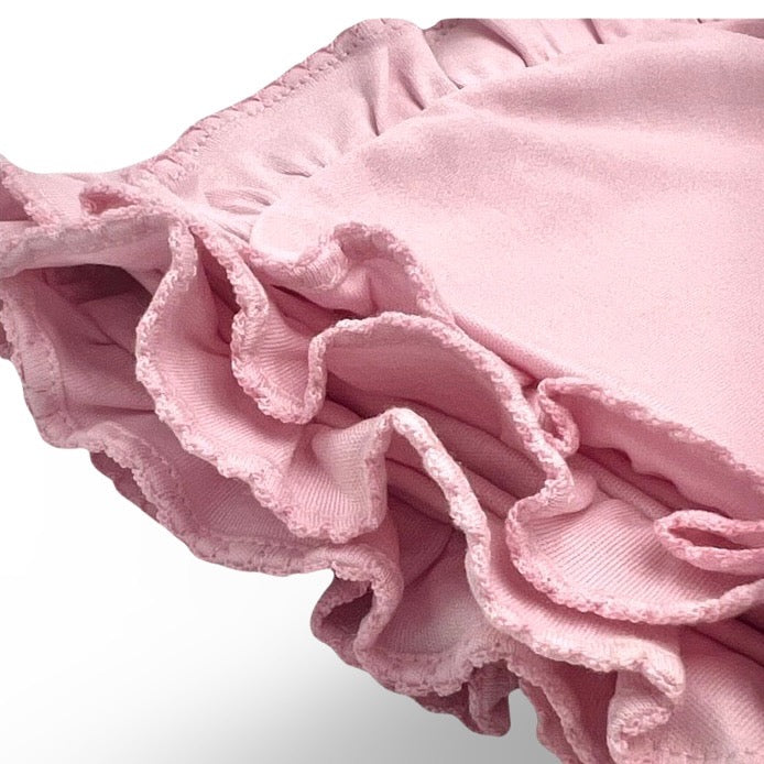 100% PIMA Cotton Pink Ruffle Blanket with Pink Picot Trim