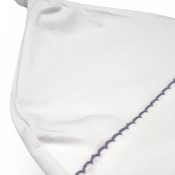 100% PIMA Cotton Newborn Pleated Gown & Hat Set: White with Lavender Picot (0-6 months)