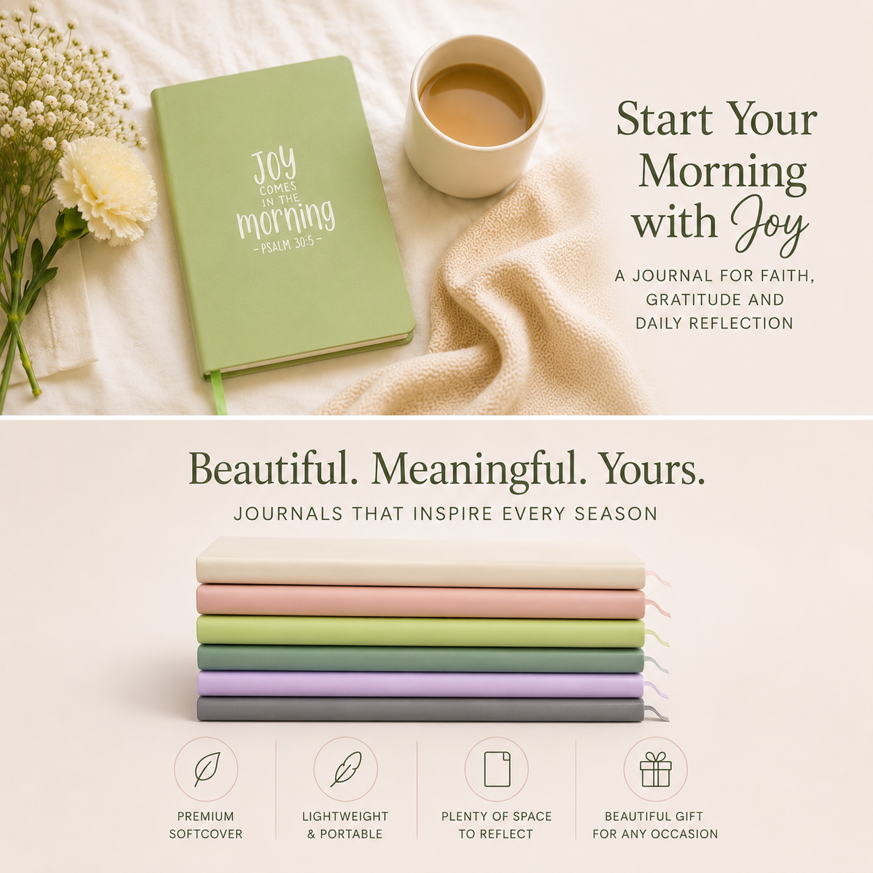 Journal: HeyPeacock Journal, PREMIUM Soft Leather - JOY COMES IN THE MORNING