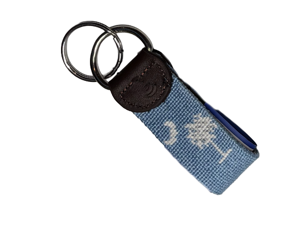 South Carolina Crescent Moon and Palmetto Hand-stitched Needlepoint Key Fob