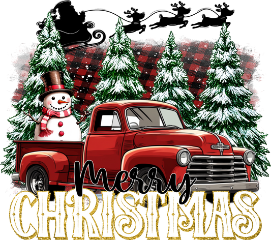 Merry Christmas with red truck Pillow Cover — Fits 18x18 Insert