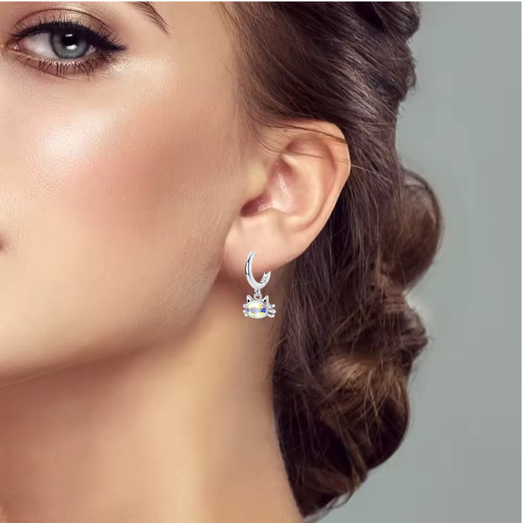 Mismatched Cat Paw and Cat Head | Crystal Earrings