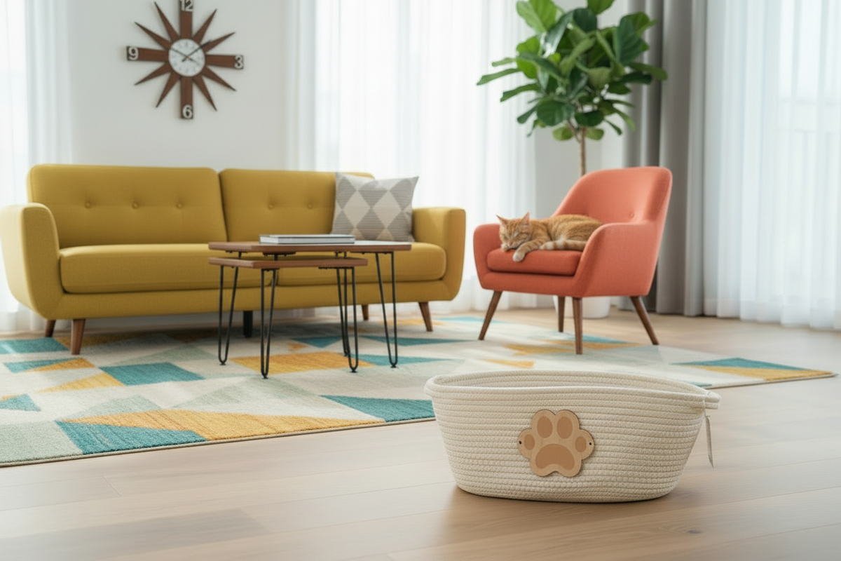 Cat Paw Embellished | Oval Rope Basket