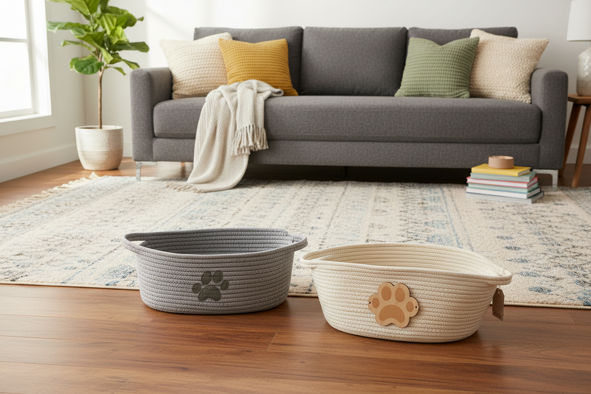 Cat Paw Embellished | Oval Rope Basket