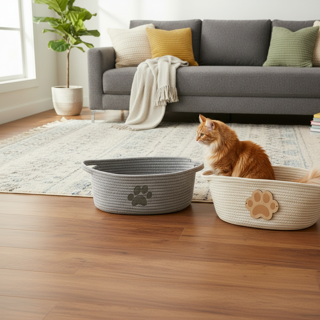 Cat Paw Embellished | Oval Rope Basket