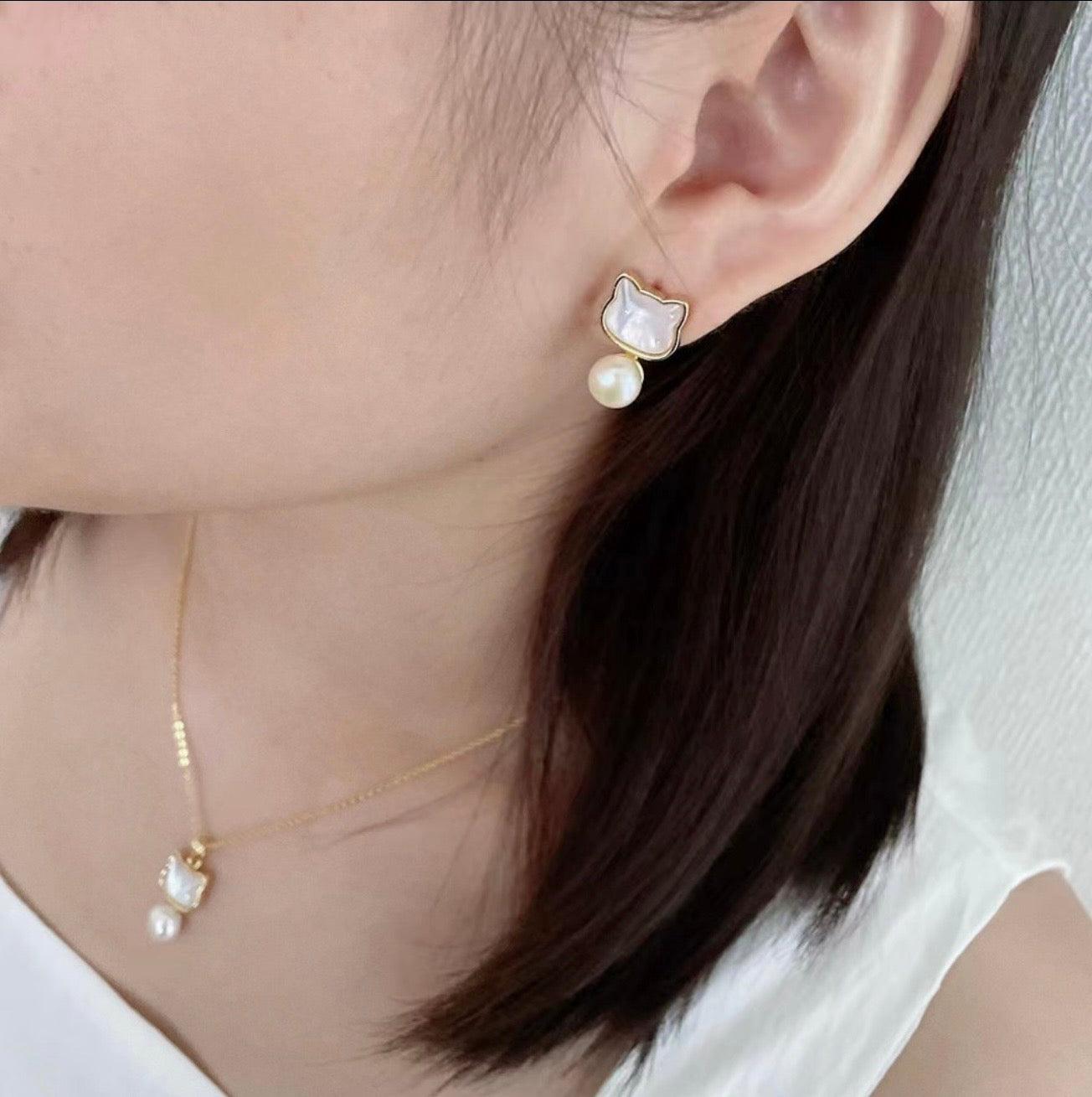 Mother of Pearl & Freshwater Pearl | Earrings + Necklace + Ring