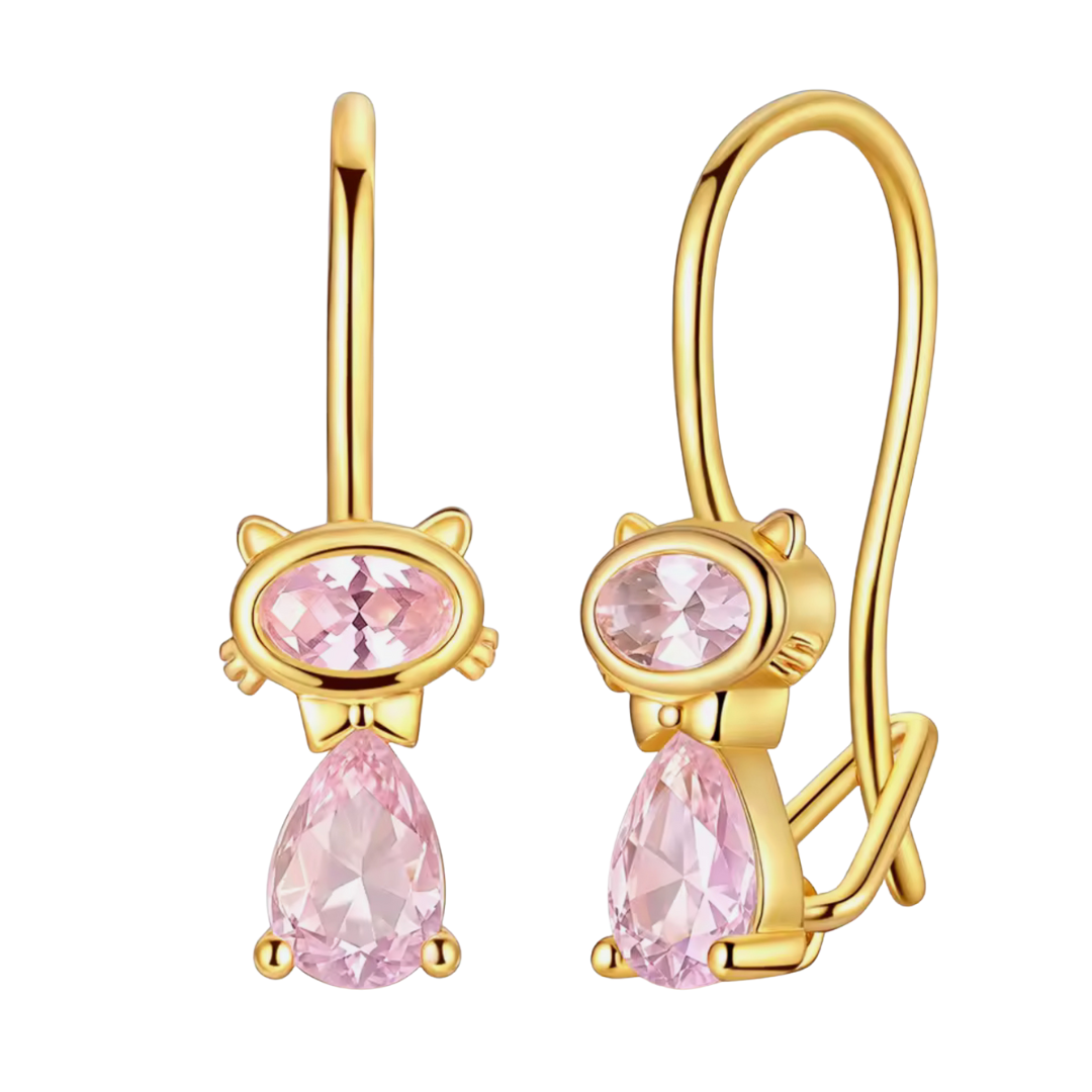 Pink Crystal Panther Vermeil Earrings