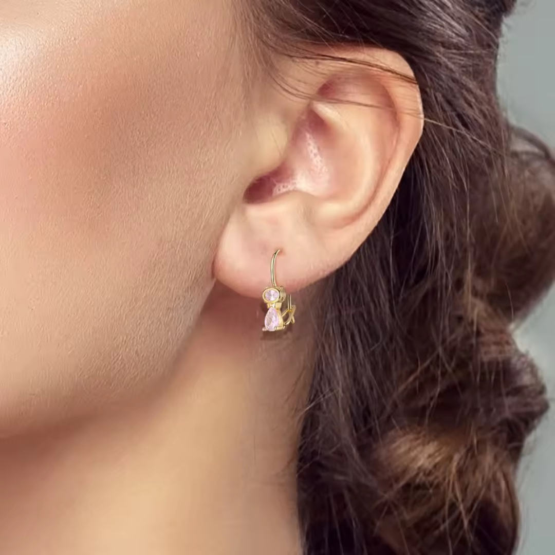 Pink Crystal Panther Vermeil Earrings