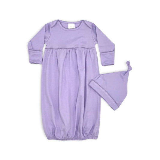 100% PIMA Cotton Newborn Pleated Gown & Hat Set: Lavender (0-6 months)
