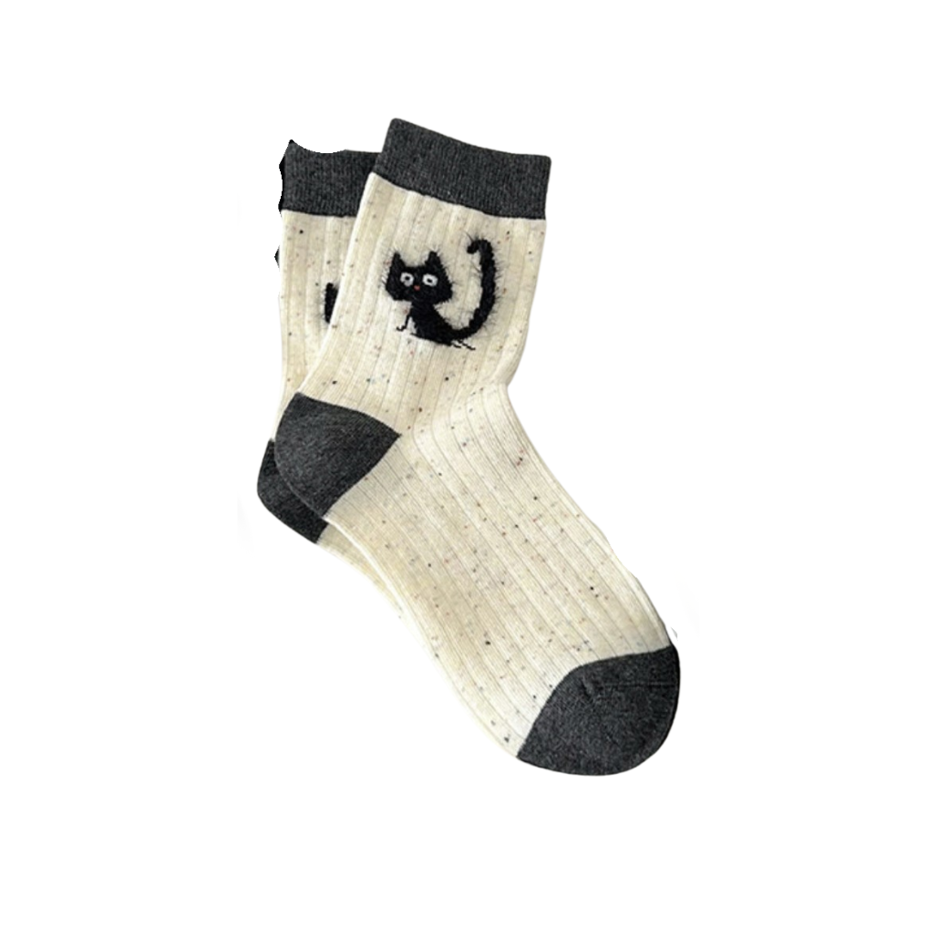 Black Cat on Cream | Flecked Cat Socks