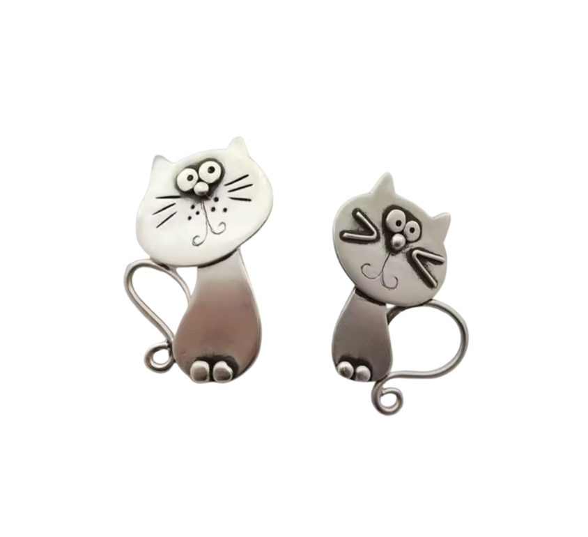 Quirky Cat Rustic Metal Earrings