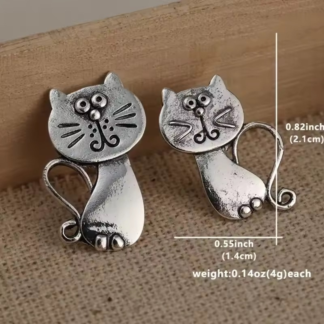 Quirky Cat Rustic Metal Earrings