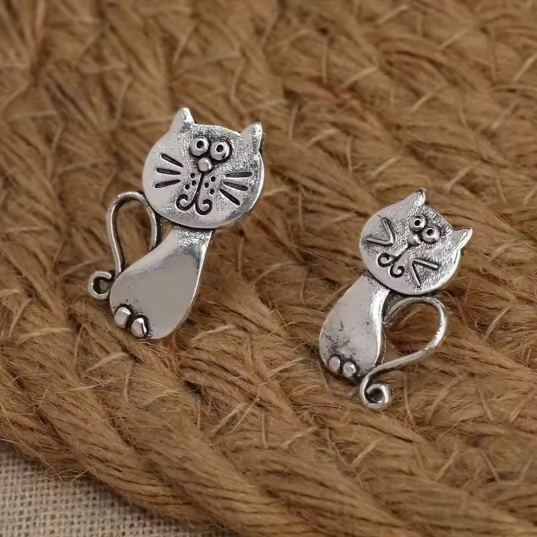 Quirky Cat Rustic Metal Earrings
