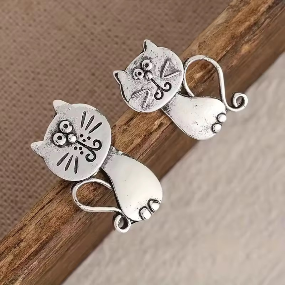 Quirky Cat Rustic Metal Earrings