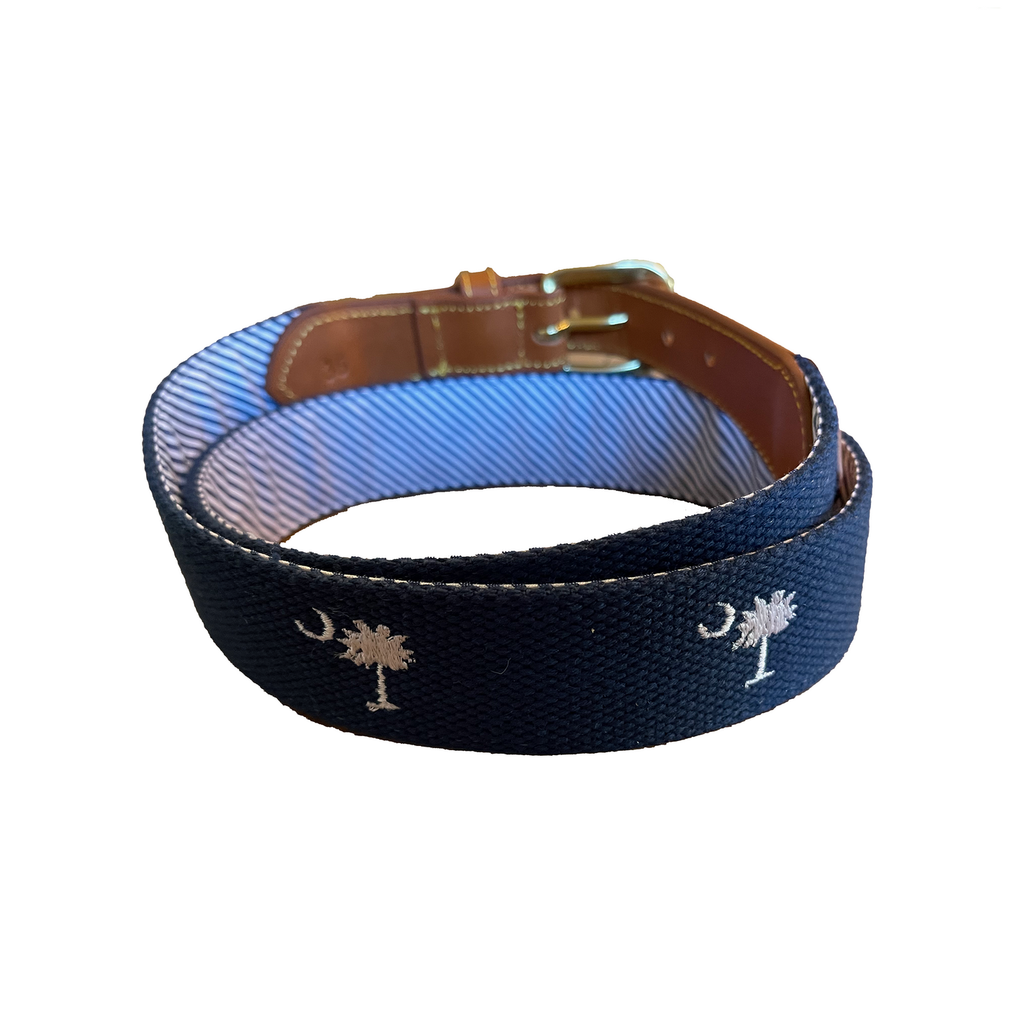 SC State Flag Belt Crescent Moon Palmetto Tree on Navy Blue Cotton Web