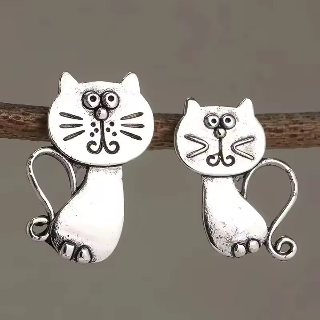 Quirky Cat Rustic Metal Earrings