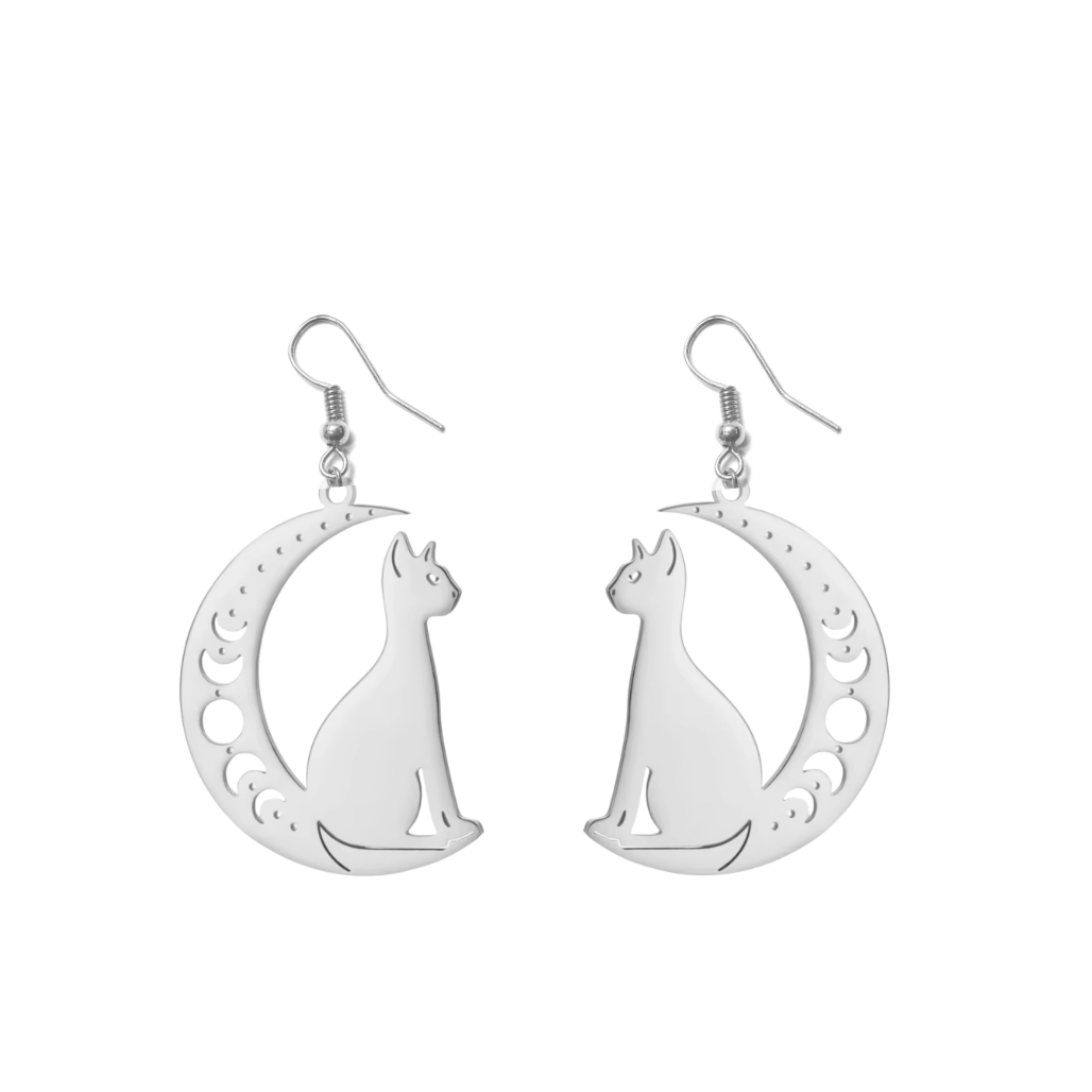 Phases of the Moon Cat Earrings