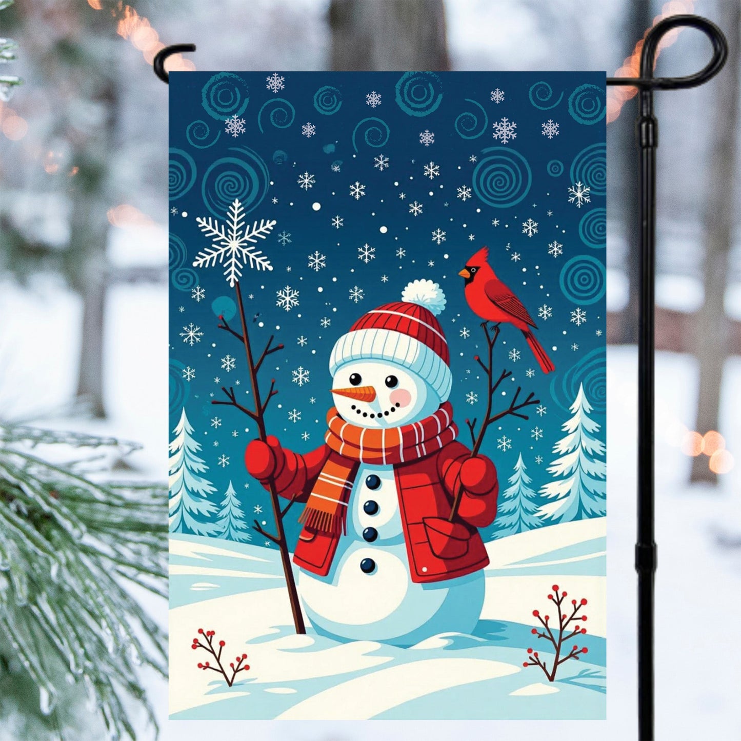 Swirly Snowman Garden Flag