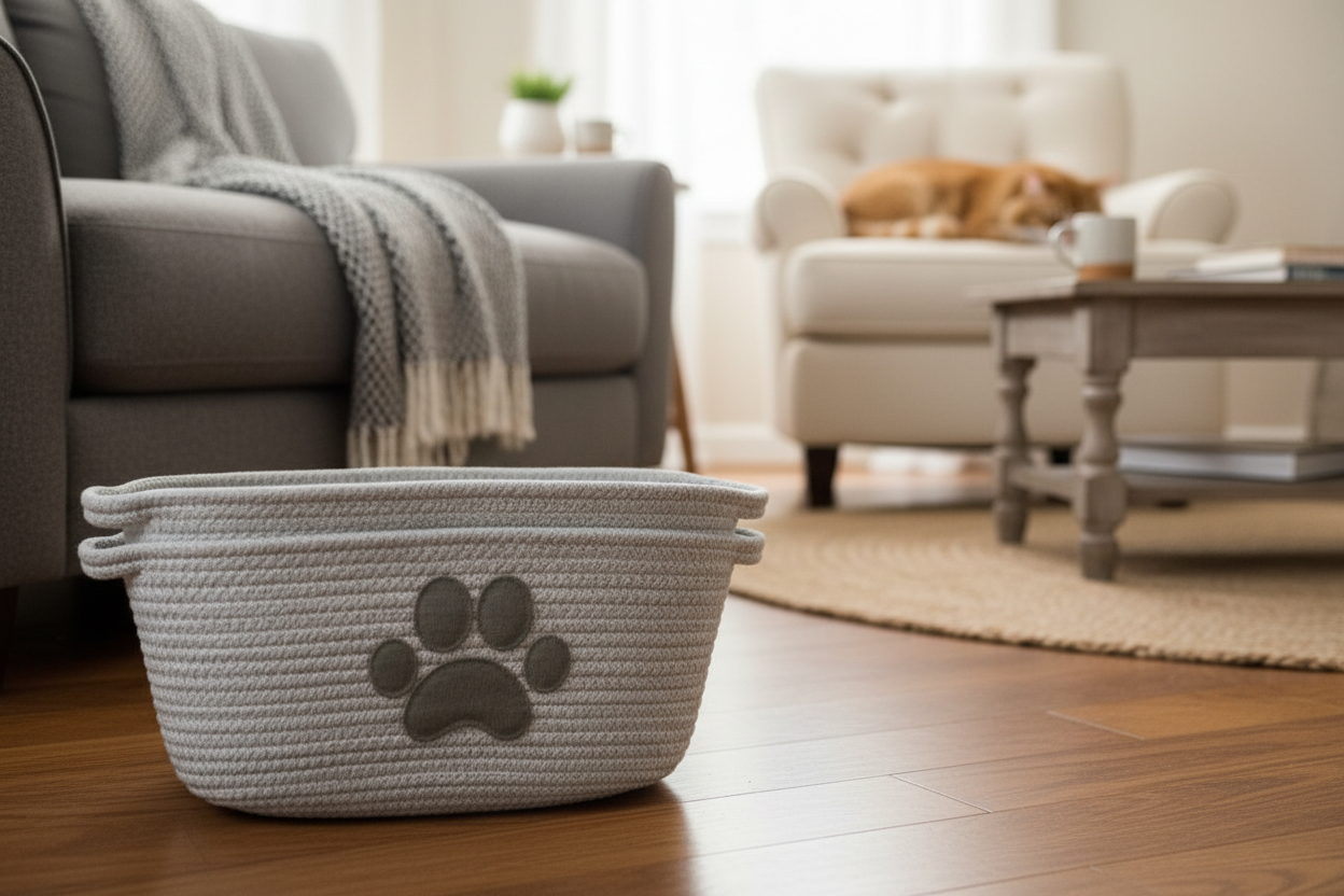 Cat Paw Embellished | Oval Rope Basket