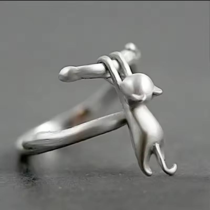 Hang In There Cat | Sterling Silver Adjustable Ring