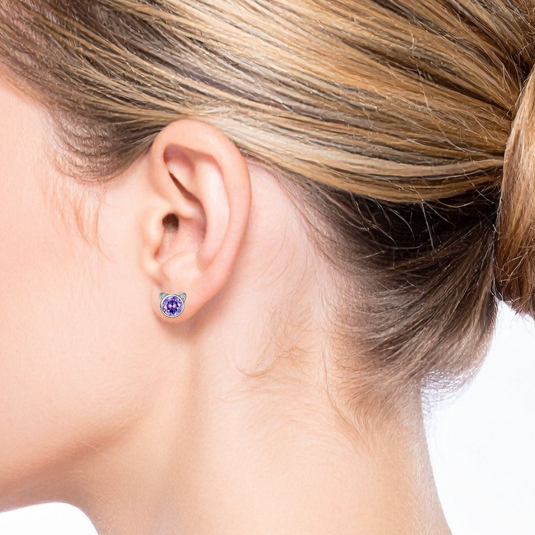 Sterling Silver Crystal Cat Earrings | Shiny and Adorable