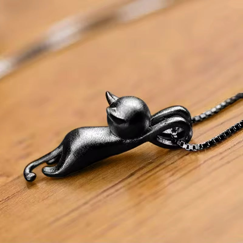 Hold On Tight | Rustic Black Cat Necklace