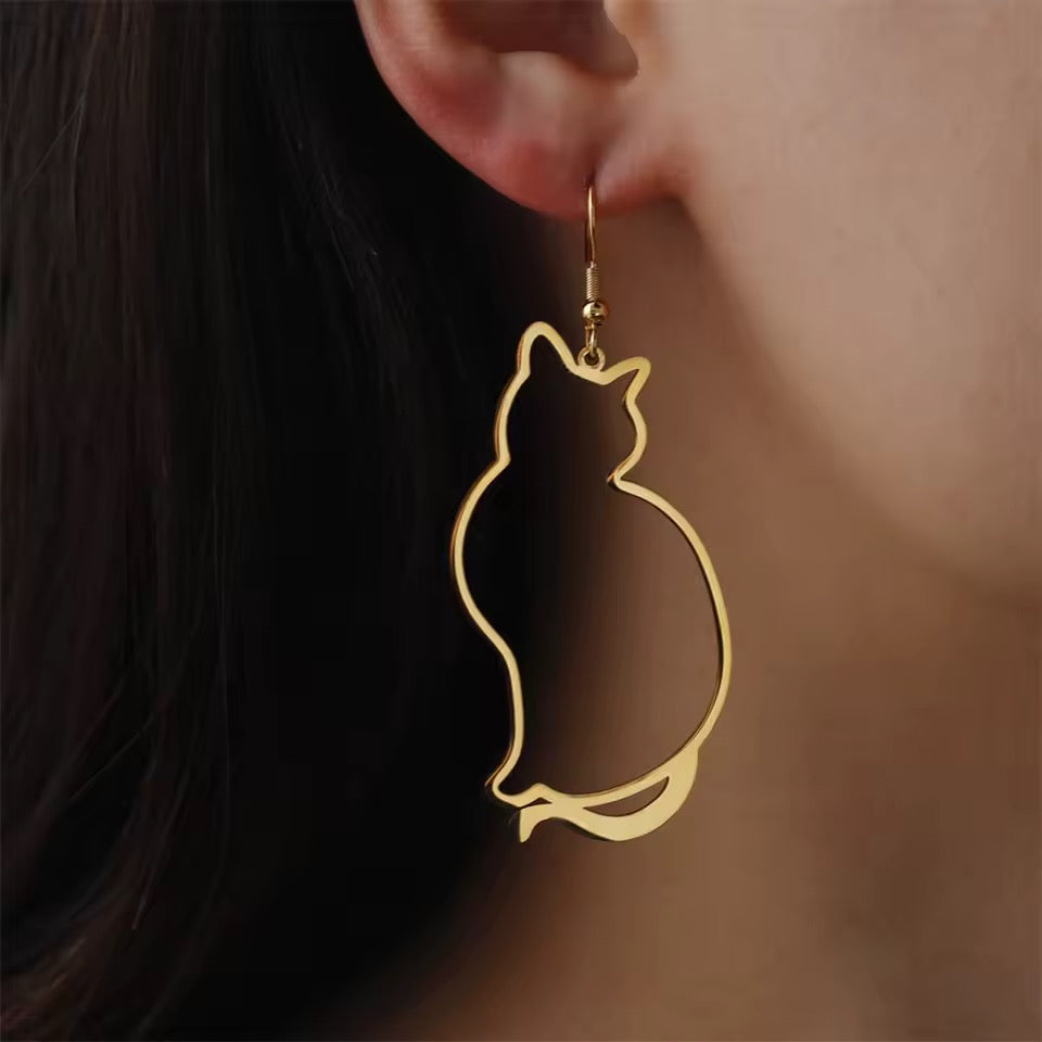 Fat Cat Earrings | Gold | Stainless Steel