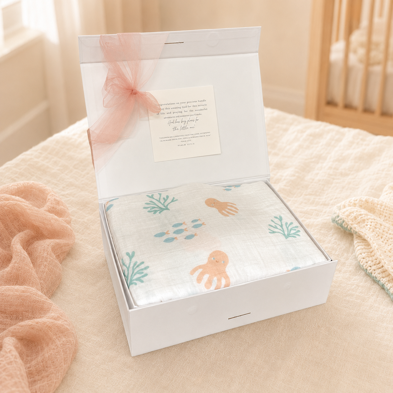 Swaddle Muslin Blanket: Under the Sea, Girl Newborn Gift