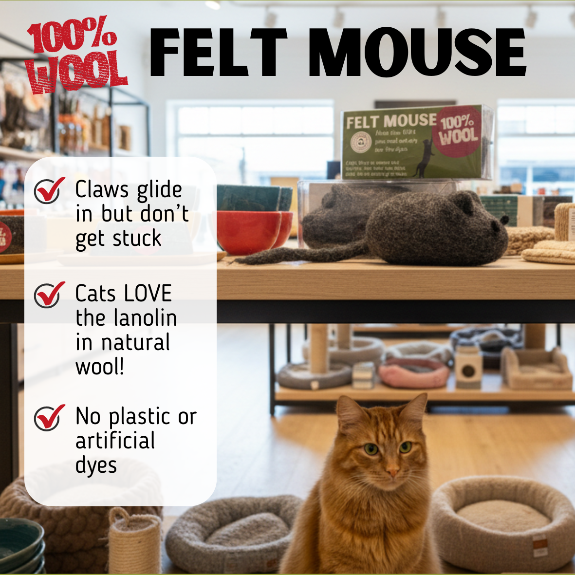 Mouse Cat Toy | Eco-Friendly Wool Felt