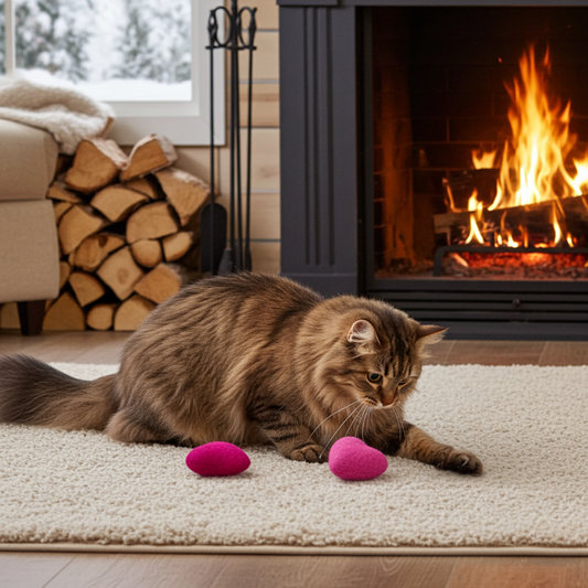 Eco-Friendly Wool Felt Heart Cat Toys - Set of 2