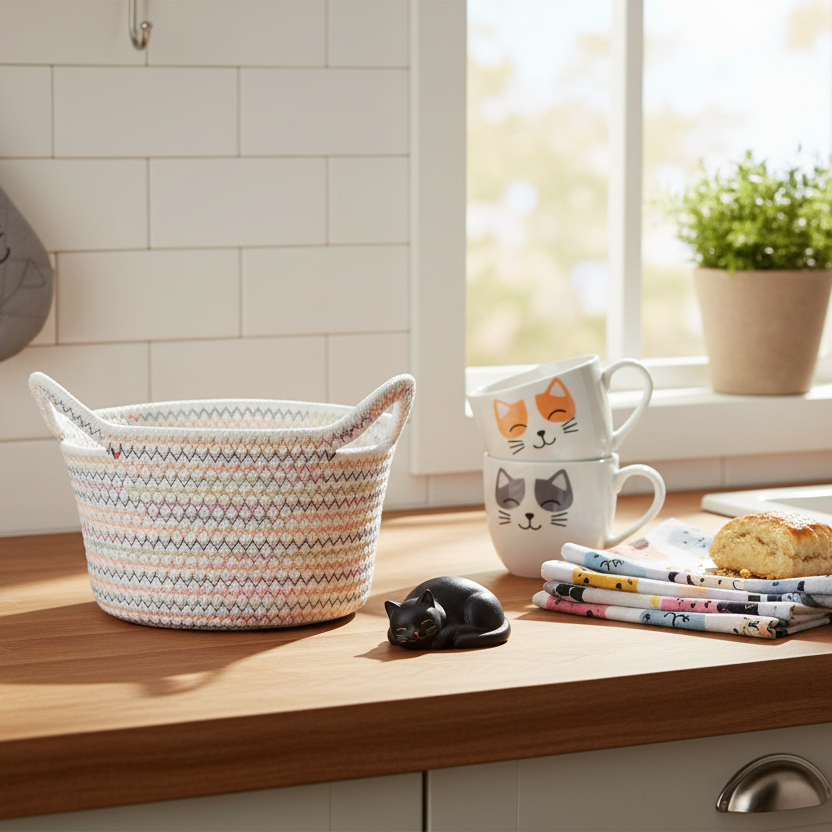 Multicolor Cat Ears Basket | Small Round
