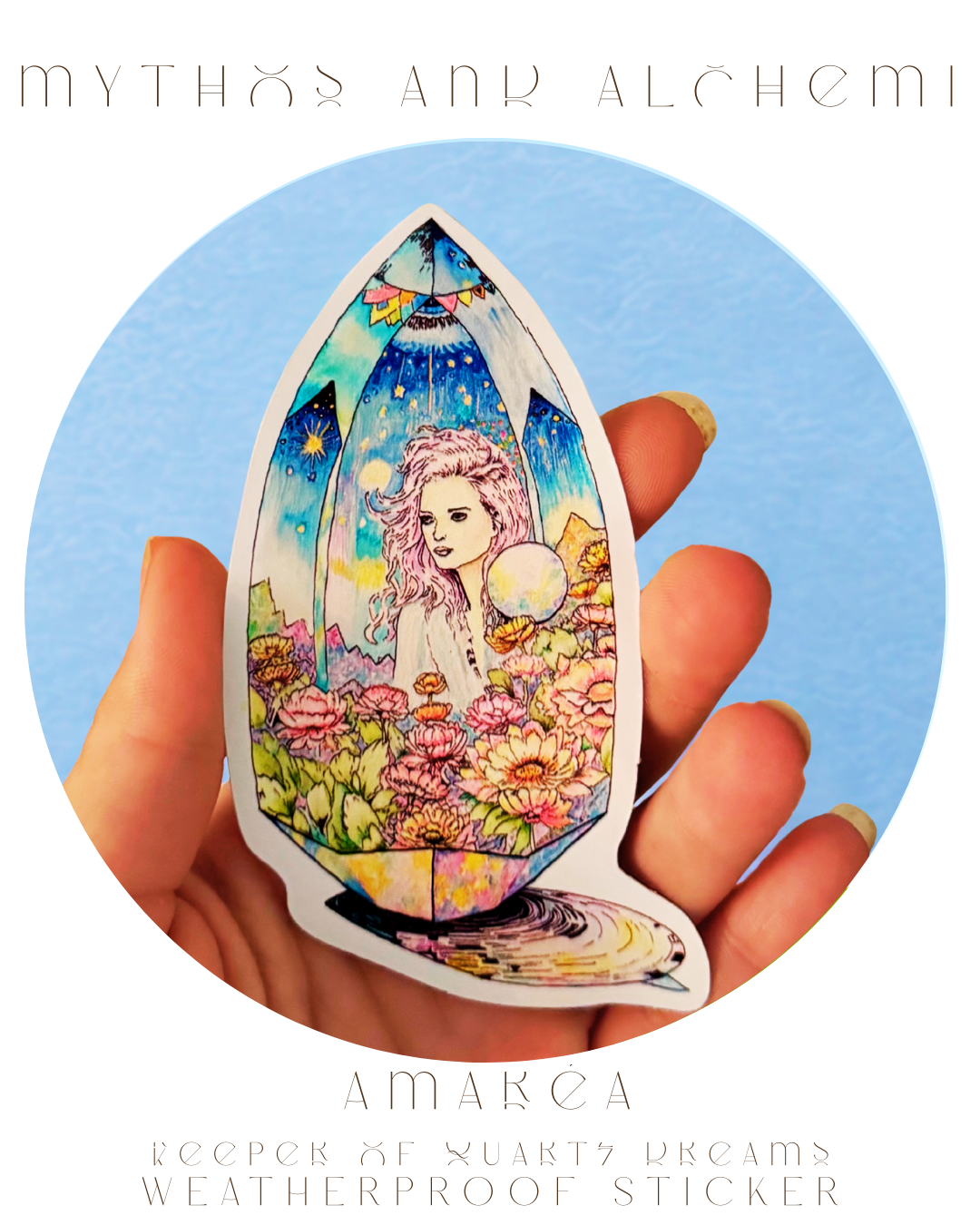 Keeper of Quartz Dreams 4" Weatherproof Vinyl Sticker - Fantasy Crystal Art