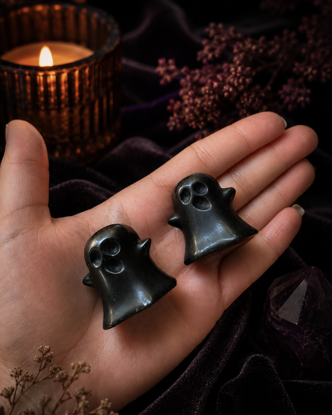 Black Obsidian Crystal Ghost – Halloween Figurine, Halloween Decor