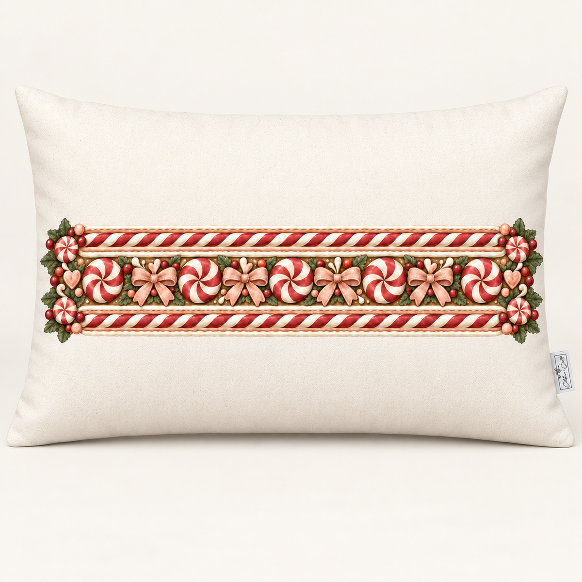 Candy Cane & Peppermint Lumbar Pillow Cover — 12x20