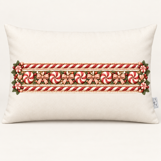 Candy Cane & Peppermint Lumbar Pillow Cover — 12x20