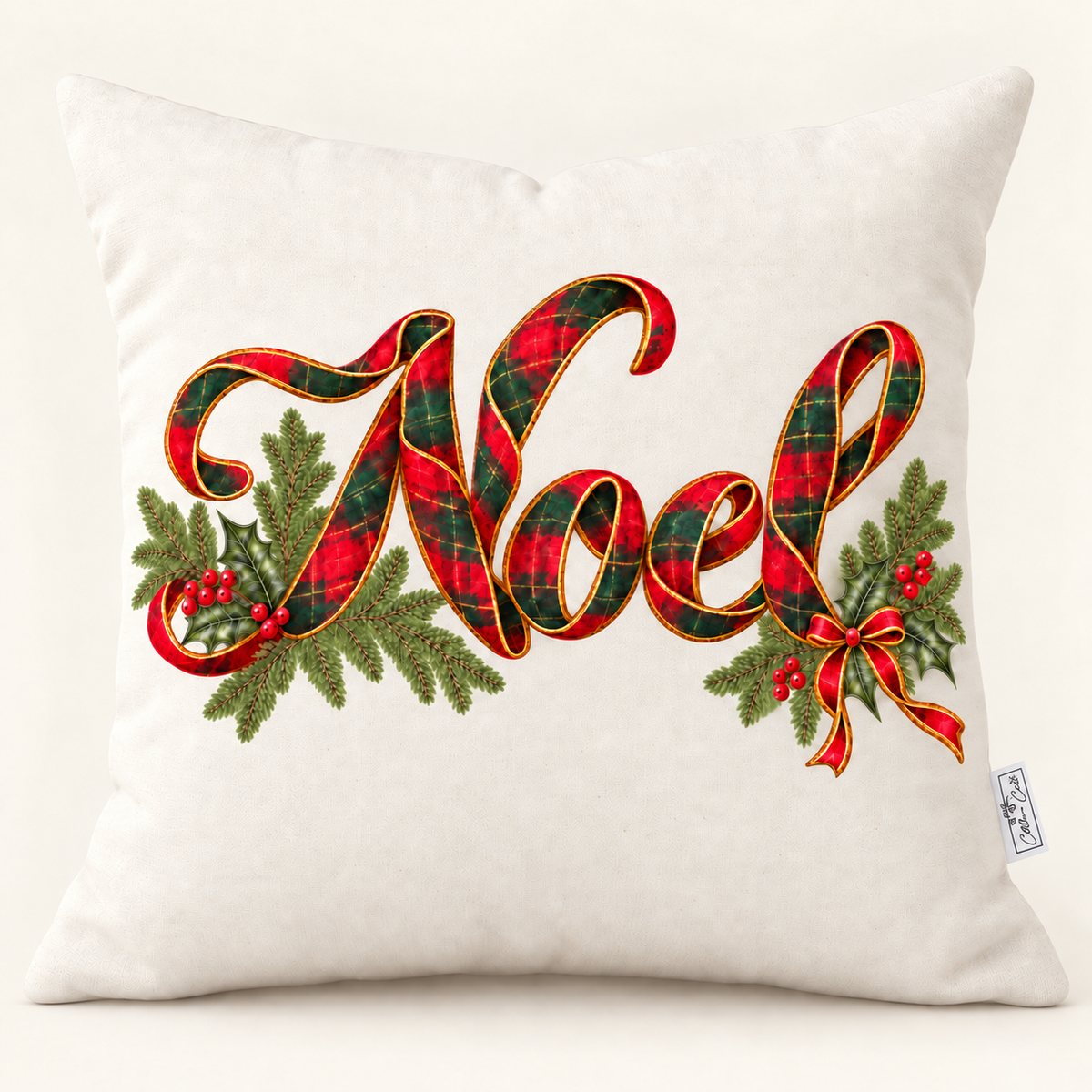 Noel Tartan Ribbon Pillow Cover — Fits 18x18 Insert