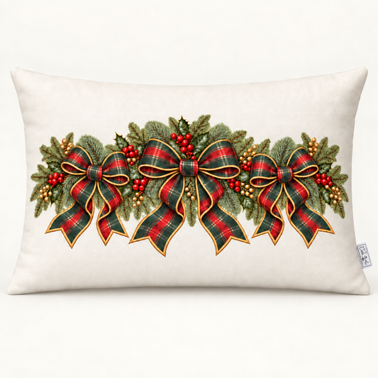 Tartan Bows Lumbar Pillow Cover — 12x20