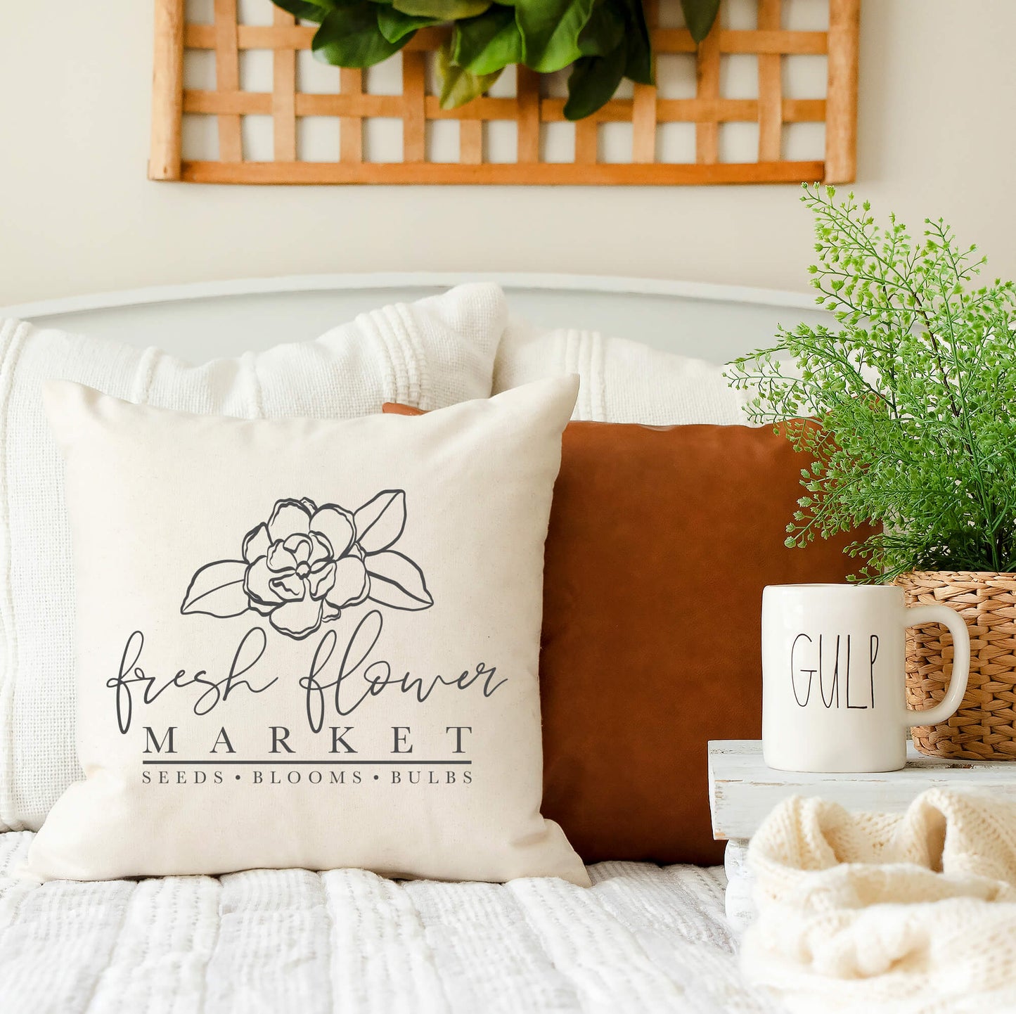 Fresh Flower Market Sketch Pillow Cover 18x18 inch