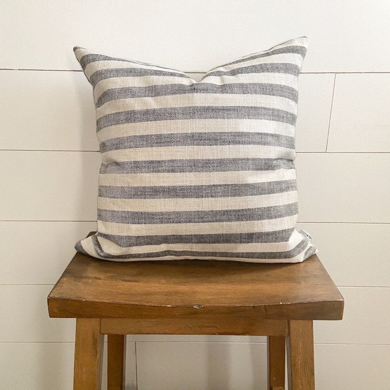 Gray and white medium stripe woven pillow cover 18x18 inch