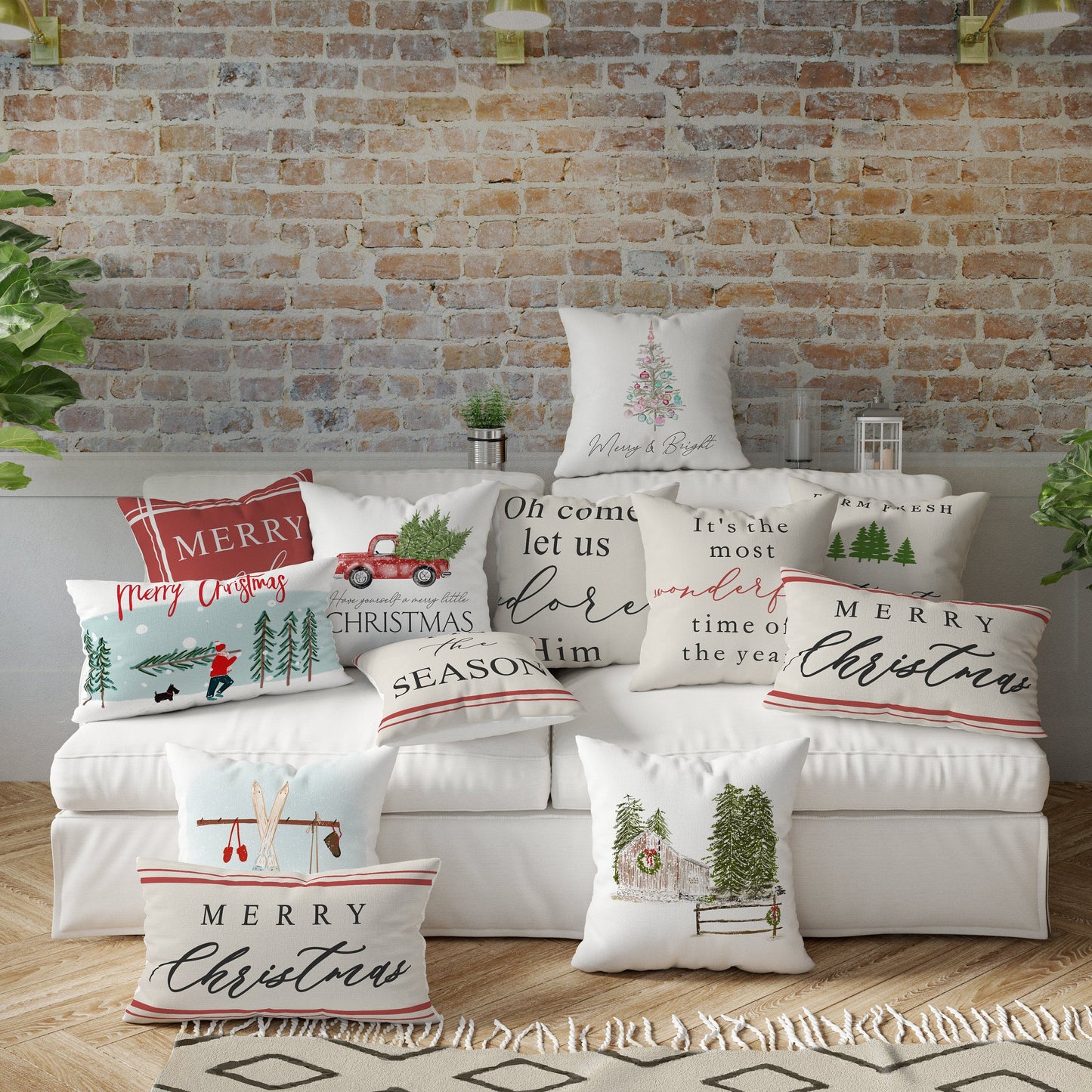 Merry Christmas with Man Carrying Tree- 12x20 inch pillow cover #24