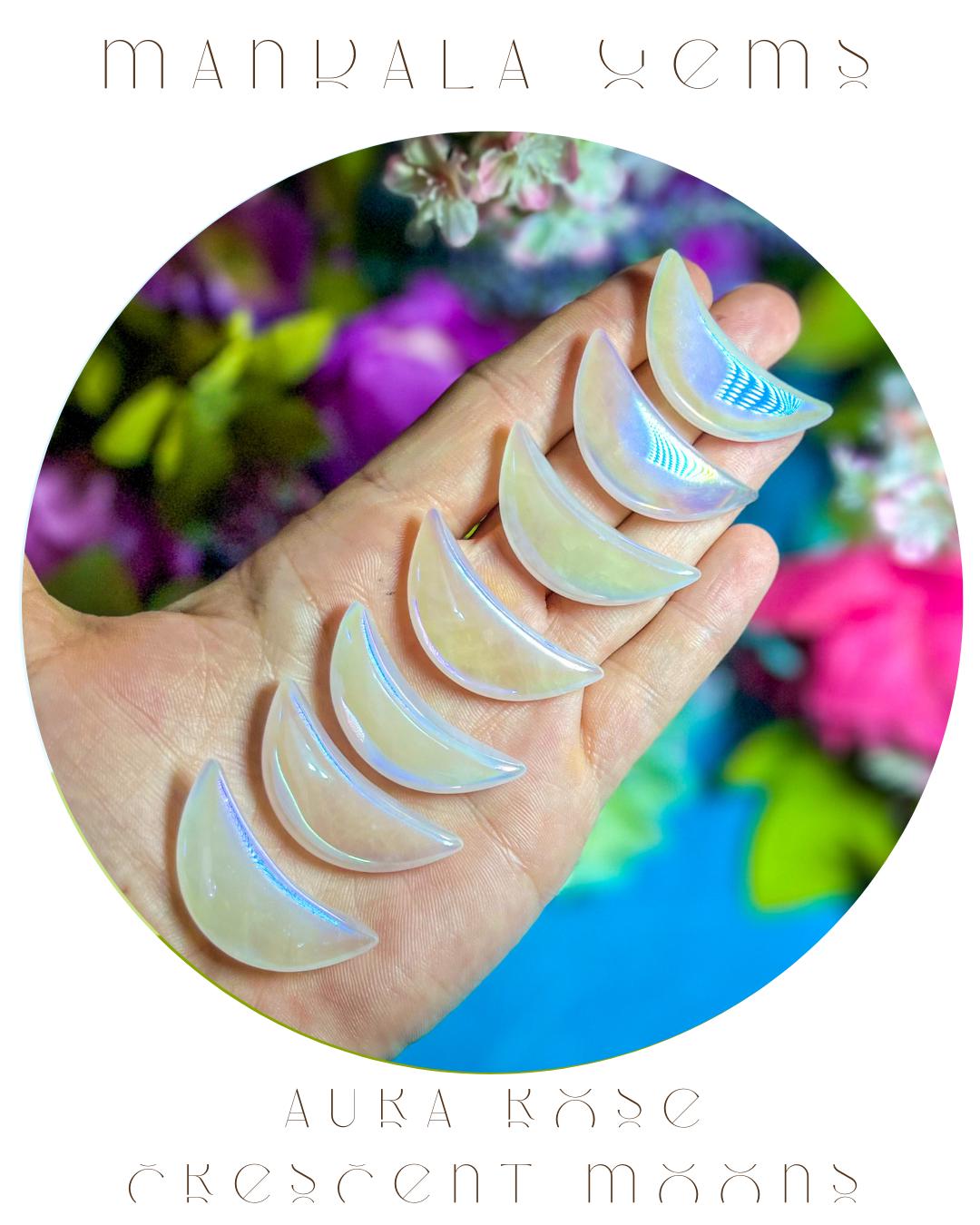 1 1/2" Pink Rose Quartz AURA Crescent MOON