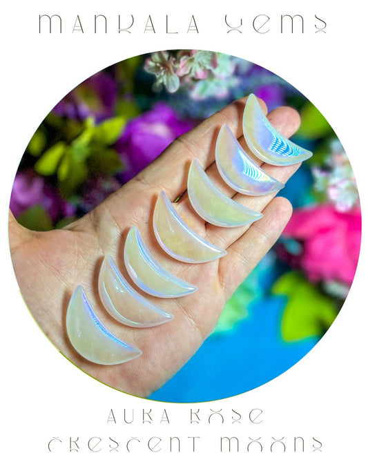 1 1/2" Pink Rose Quartz AURA Crescent MOON