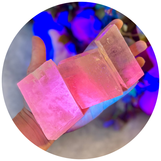 Optical Calcite, Glows PINK Under UV Light, Fluorescent Minerals