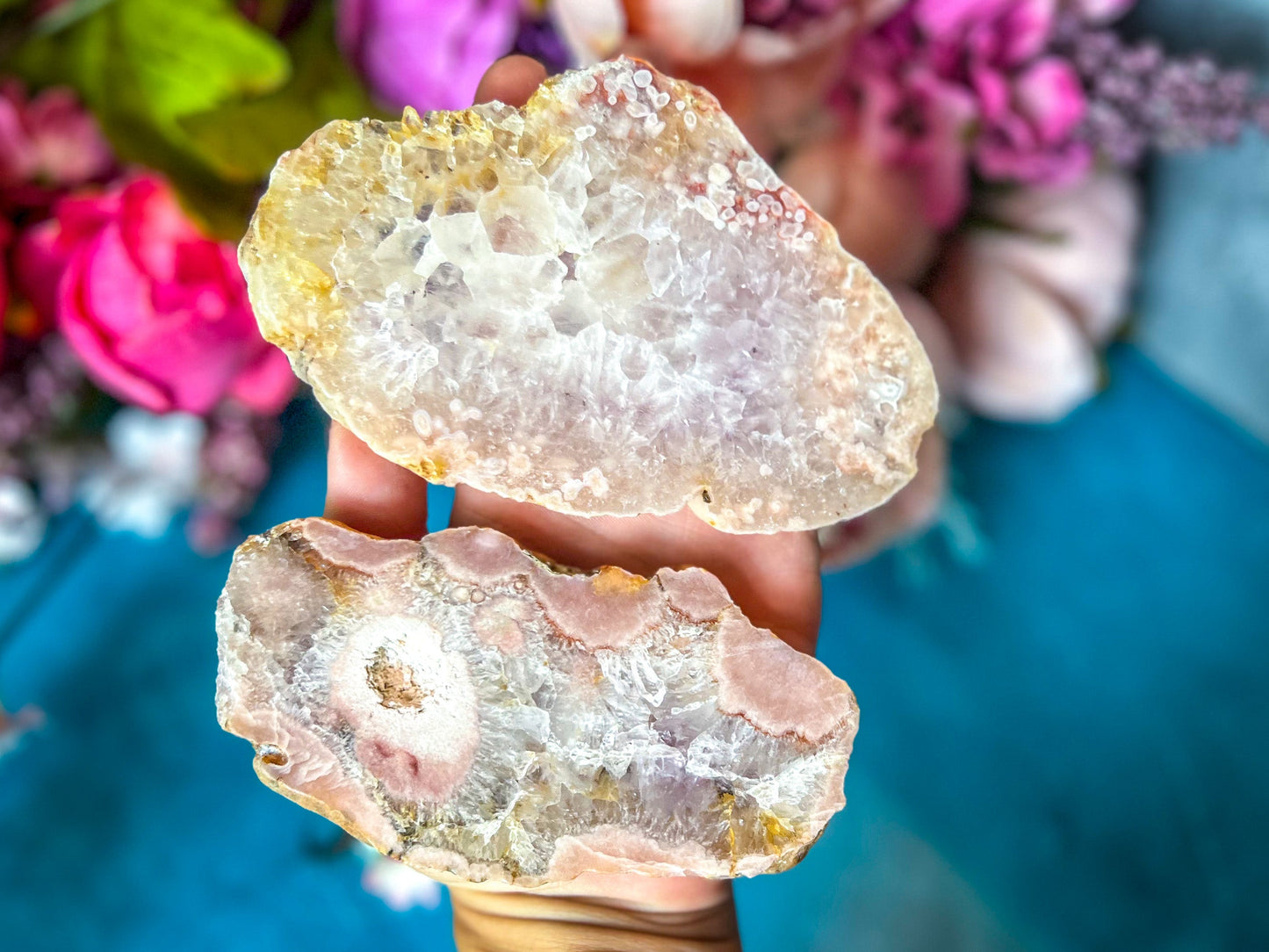 Pink Flower Agate Slices, Polished Flower Agate Slabs, Pink Cherry Blossom Agate