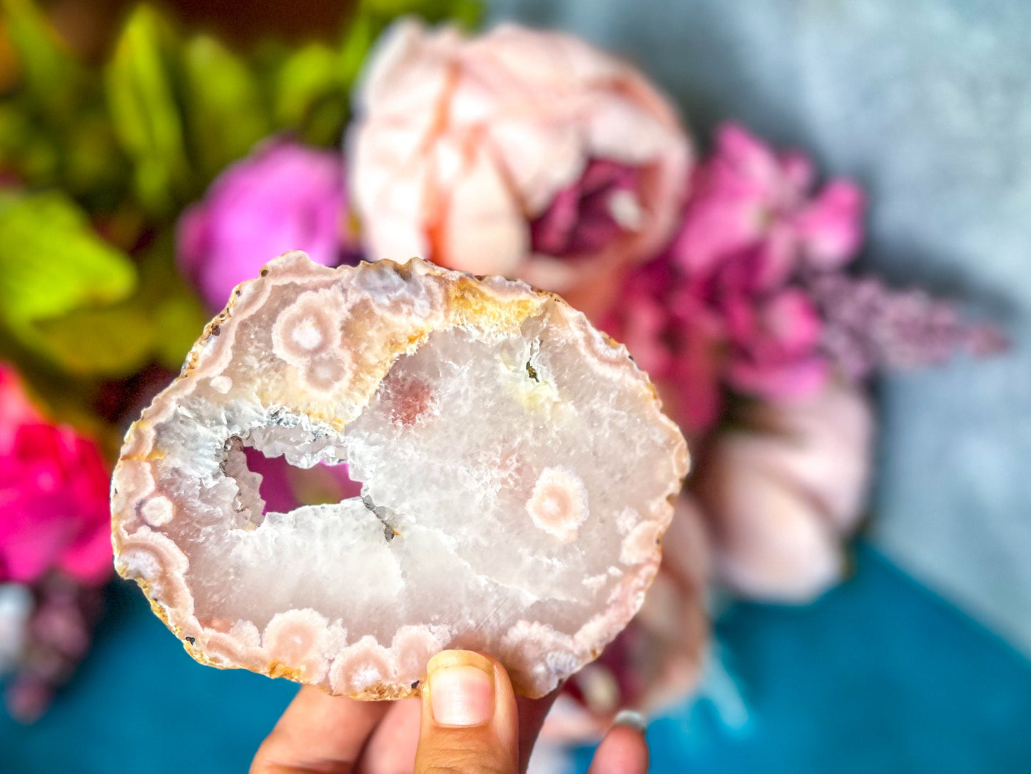 Pink Flower Agate Slices, Polished Flower Agate Slabs, Pink Cherry Blossom Agate