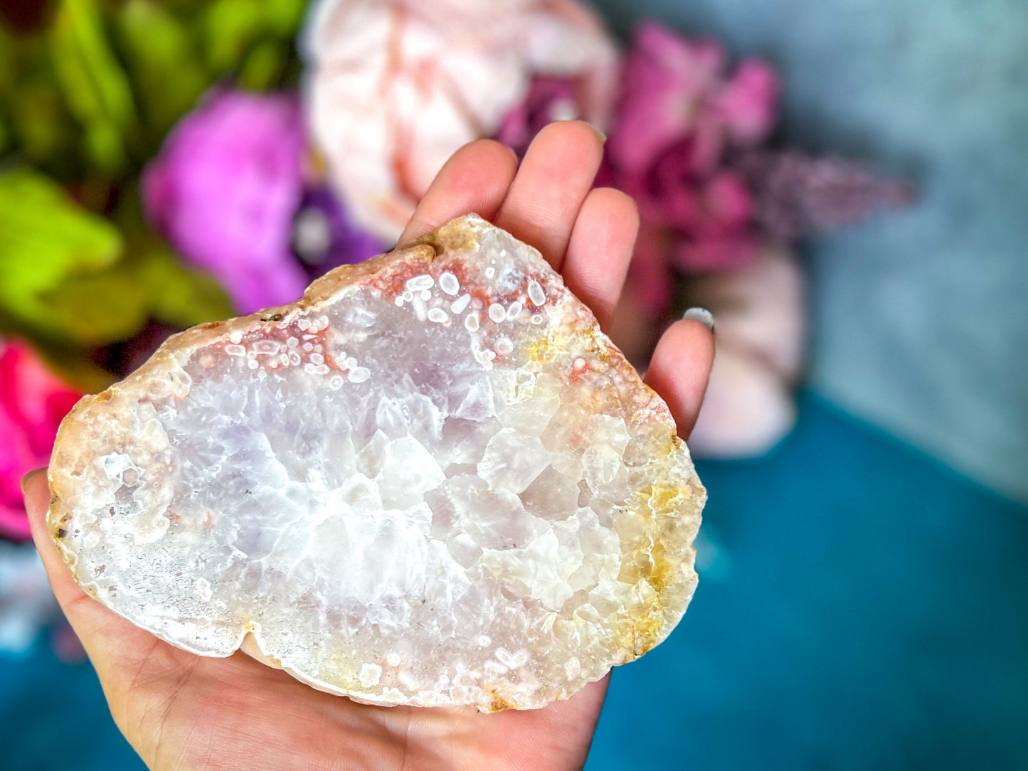 Pink Flower Agate Slices, Polished Flower Agate Slabs, Pink Cherry Blossom Agate