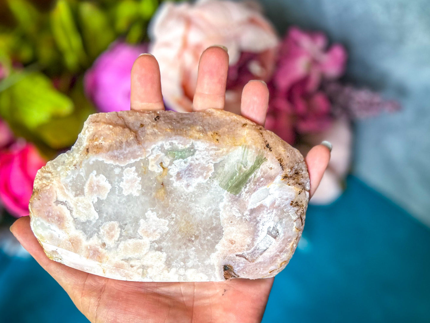 Pink Flower Agate Slices, Polished Flower Agate Slabs, Pink Cherry Blossom Agate